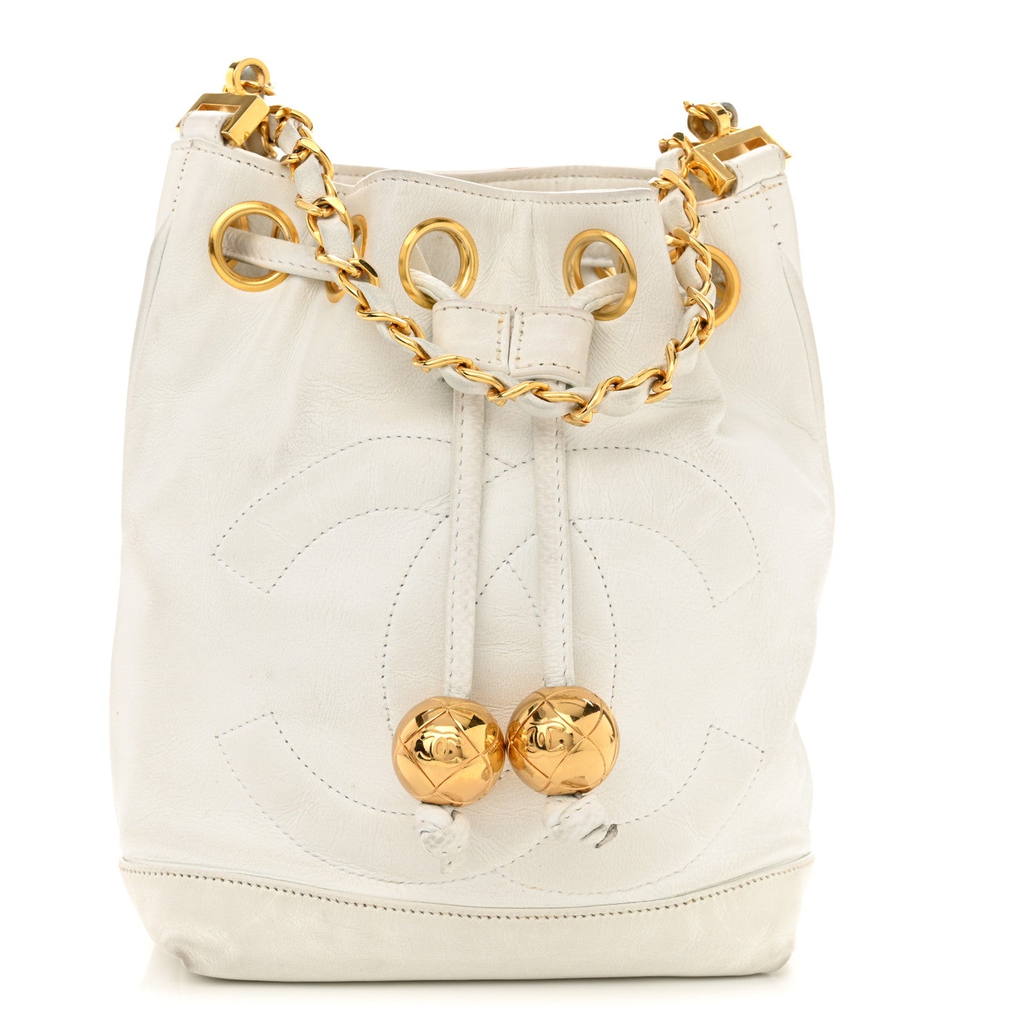 Chanel Lambskin CC Drawstring Bucket Bag White 1 of 20
