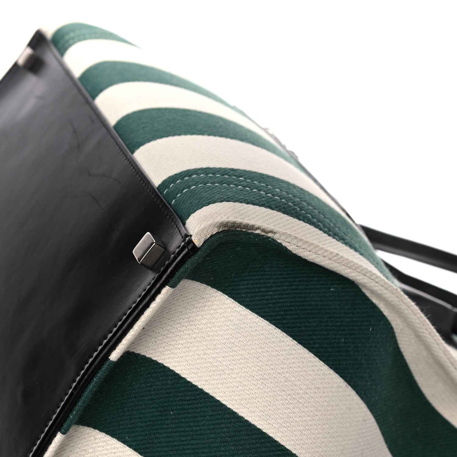 Celine Cotton Canvas Striped Medium Phantom Luggage White Green 11 of 25