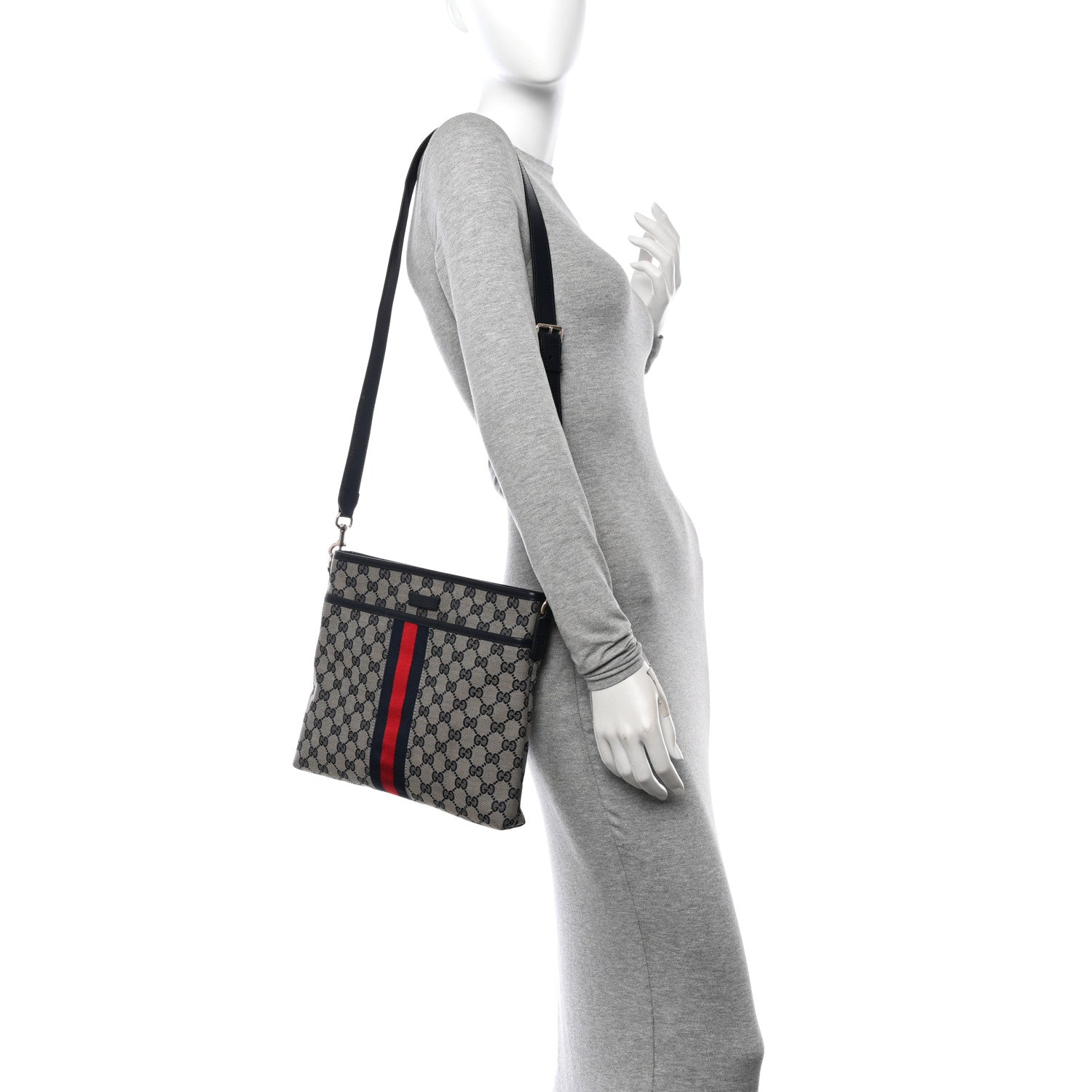 Gucci GG Supreme Monogram Web Flat Messenger Bag Navy 2 of 11