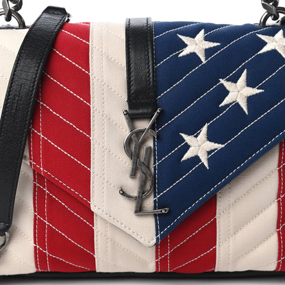 Saint Laurent Canvas Matelasse Chevron American Flag Monogram Medium College Bag Red Blue 10 of 10
