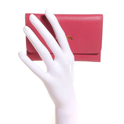 Prada Saffiano Metal Flap Card Holder Ibisco 2 of 8