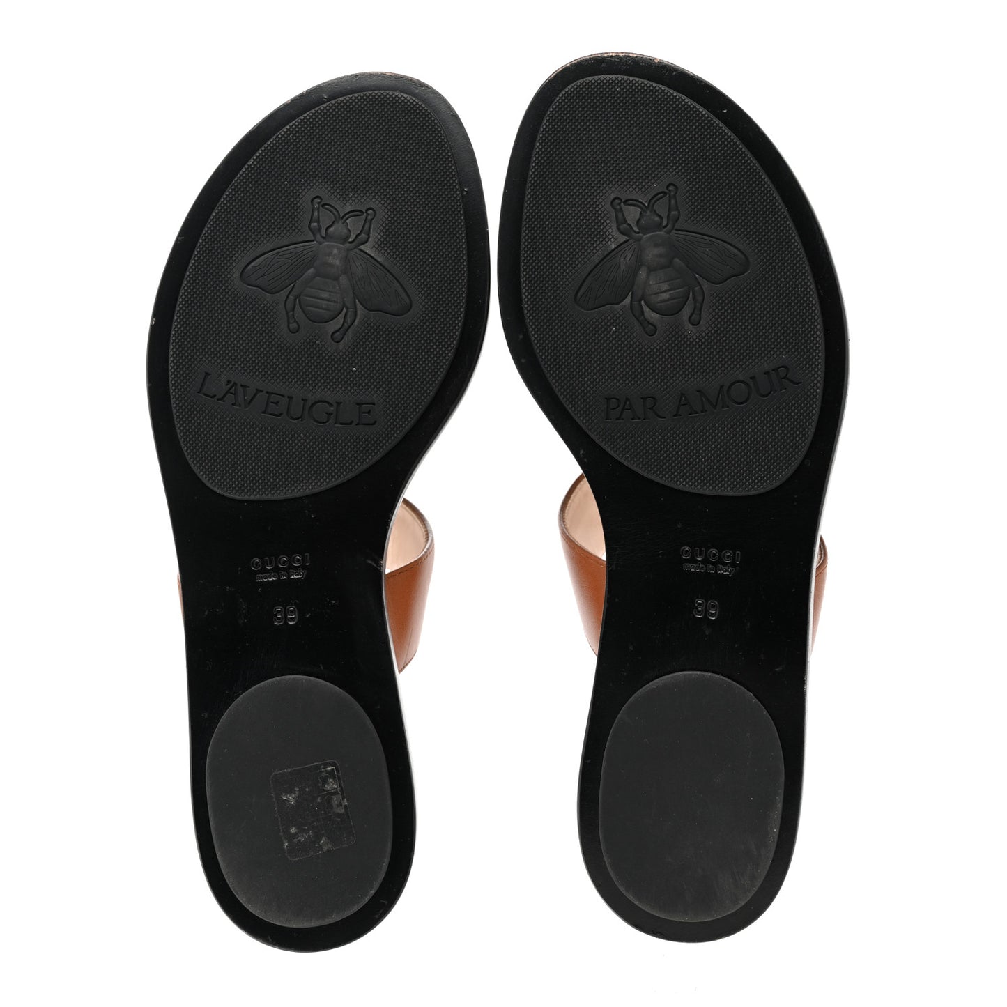 Calfskin GG Marmont Thong Sandals 39 Cognac