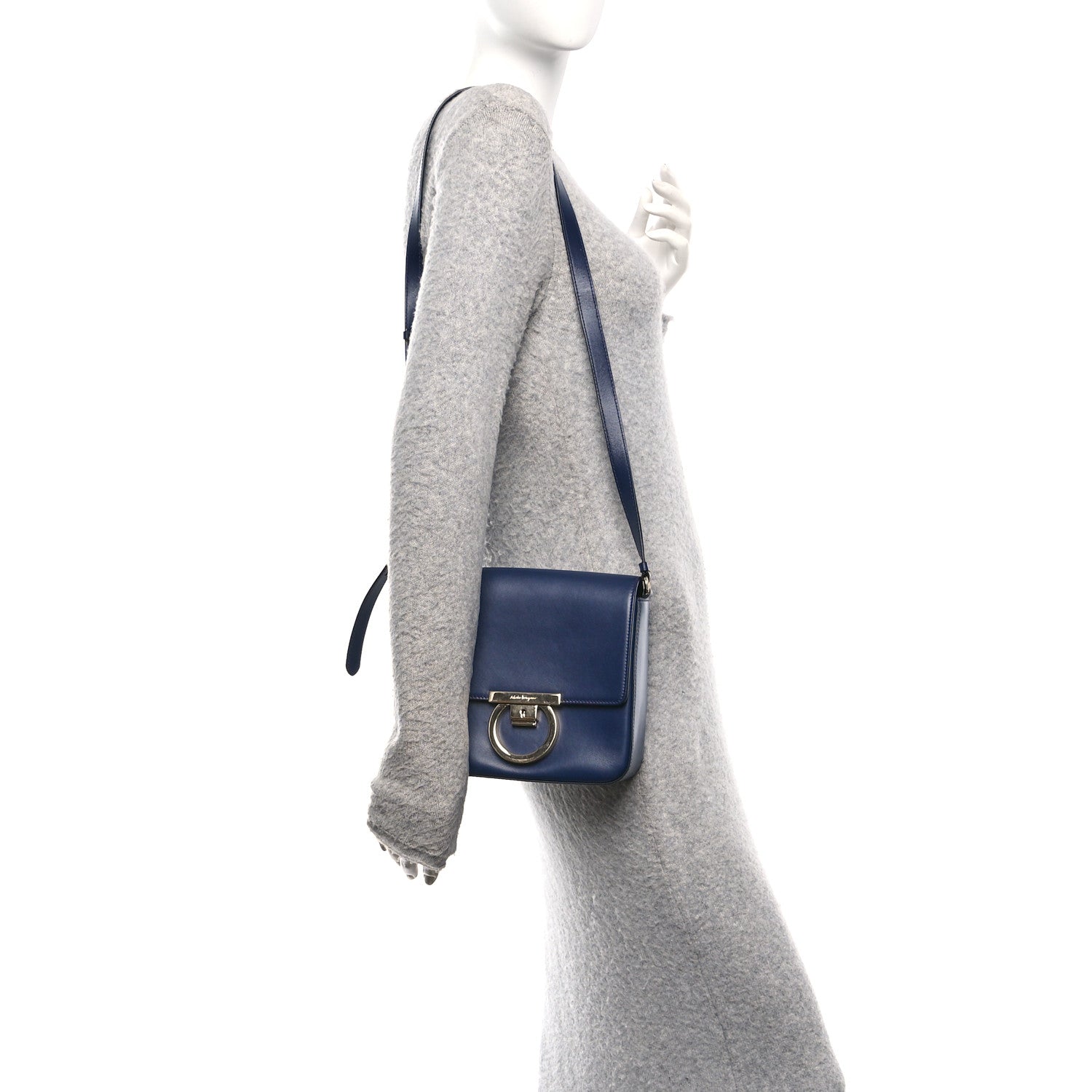 Salvatore Ferragamo Calfskin Gancini Lock Flap Crossbody Navy 2 of 9