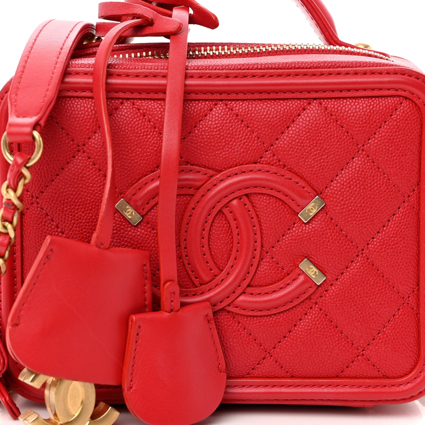 Caviar Quilted Small CC Filigree Vanity Case Red