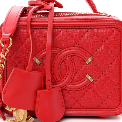 Chanel Caviar Quilted Small CC Filigree Vanity Case Red 7 of 9