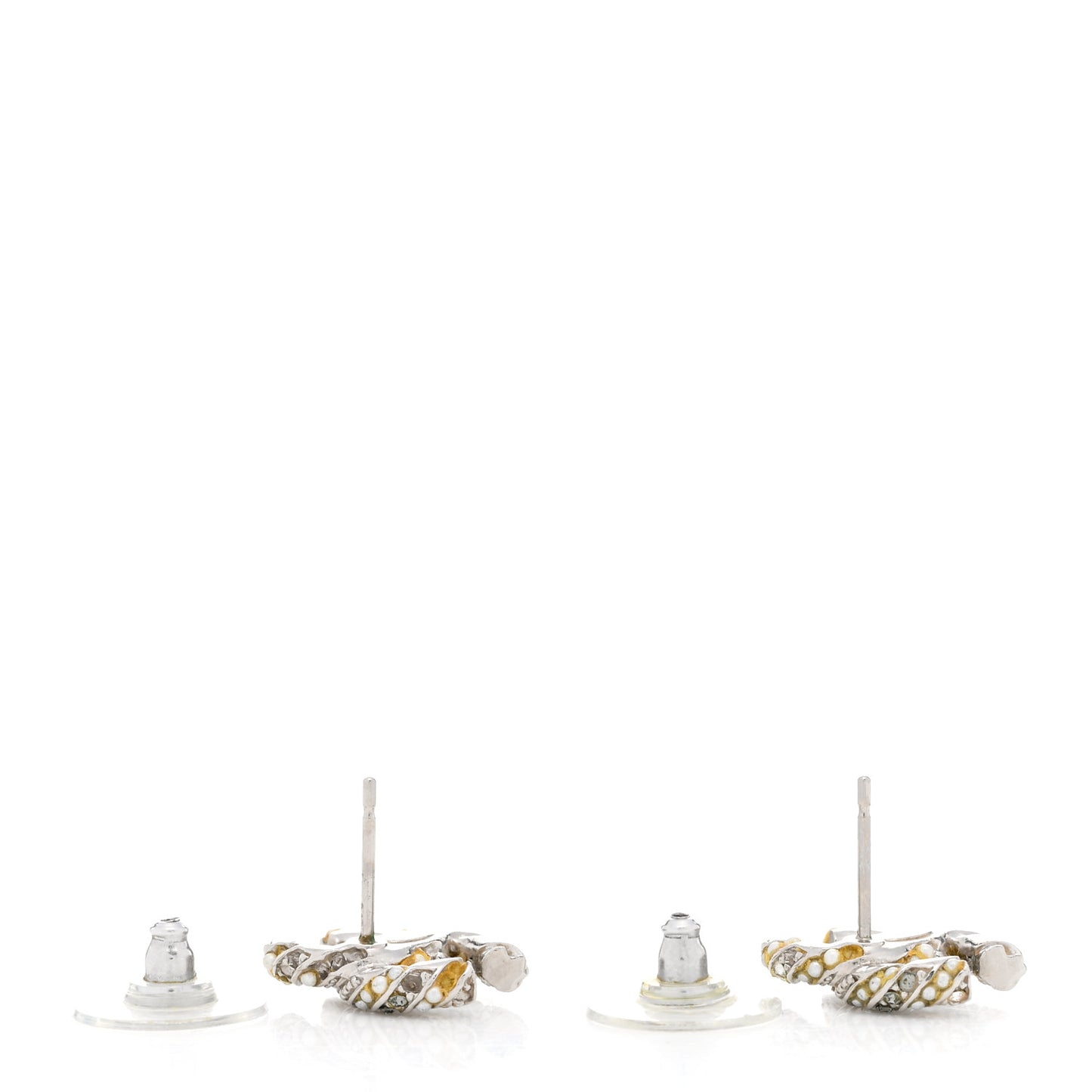 Crystal Pearl Twisted CC Earrings Silver