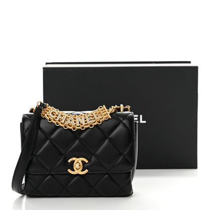 Chanel Lambskin Quilted Mini CC Crystal Logo Chain Flap Black 13 of 13