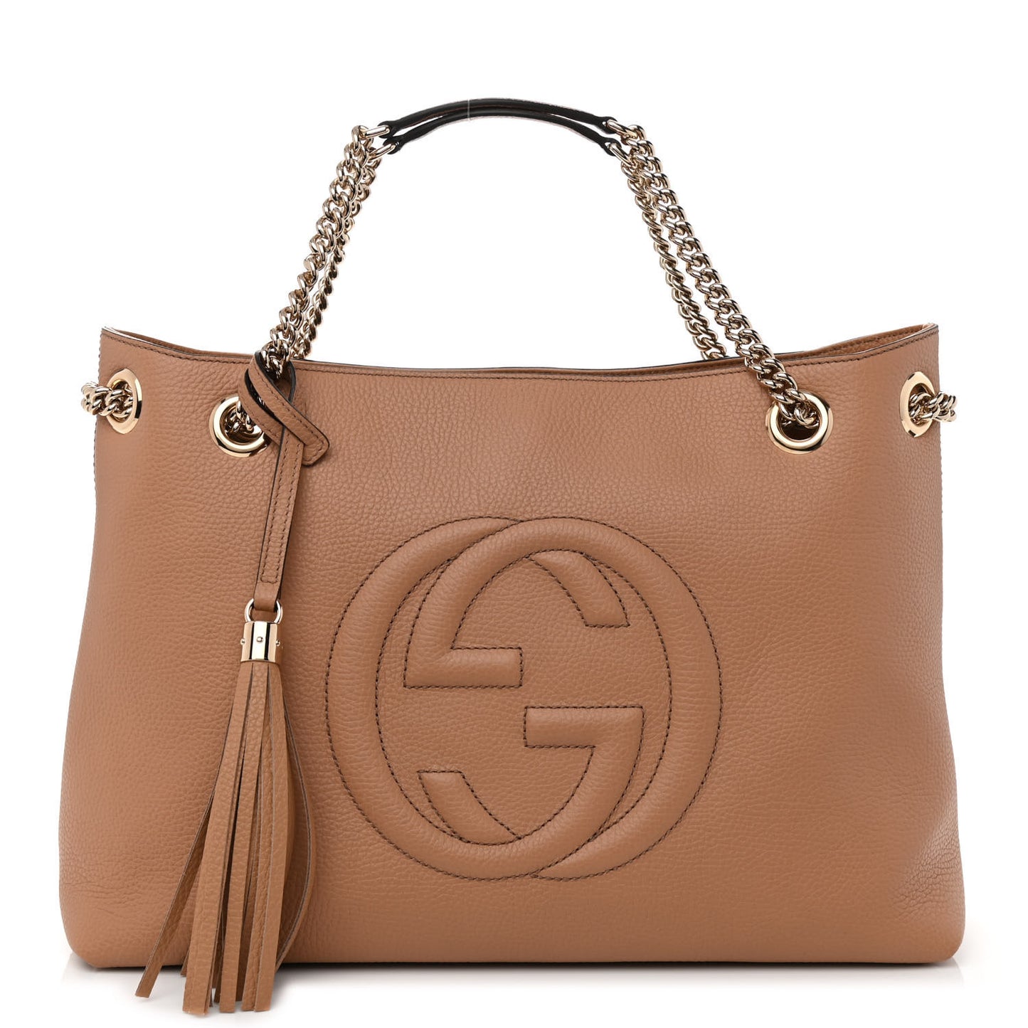 Pebbled Calfskin Medium Soho Chain Shoulder Bag Camelia