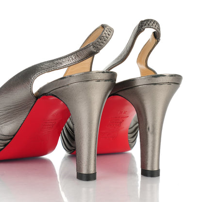 Christian Louboutin Laminato Nappa Miss Gres 90 Platform Peep Toe Slingback Pumps 38 Anthracite 7 of 8