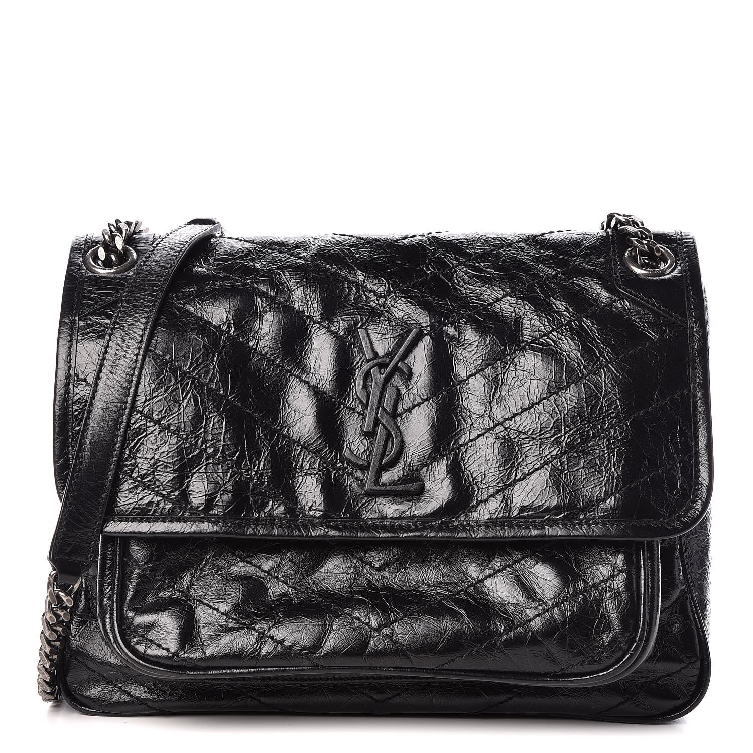 Saint Laurent Crinkled Calfskin Matelasse Monogram Medium Niki Chain Satchel Black 1 of 10