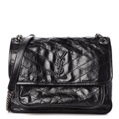 Saint Laurent Crinkled Calfskin Matelasse Monogram Medium Niki Chain Satchel Black 1 of 10