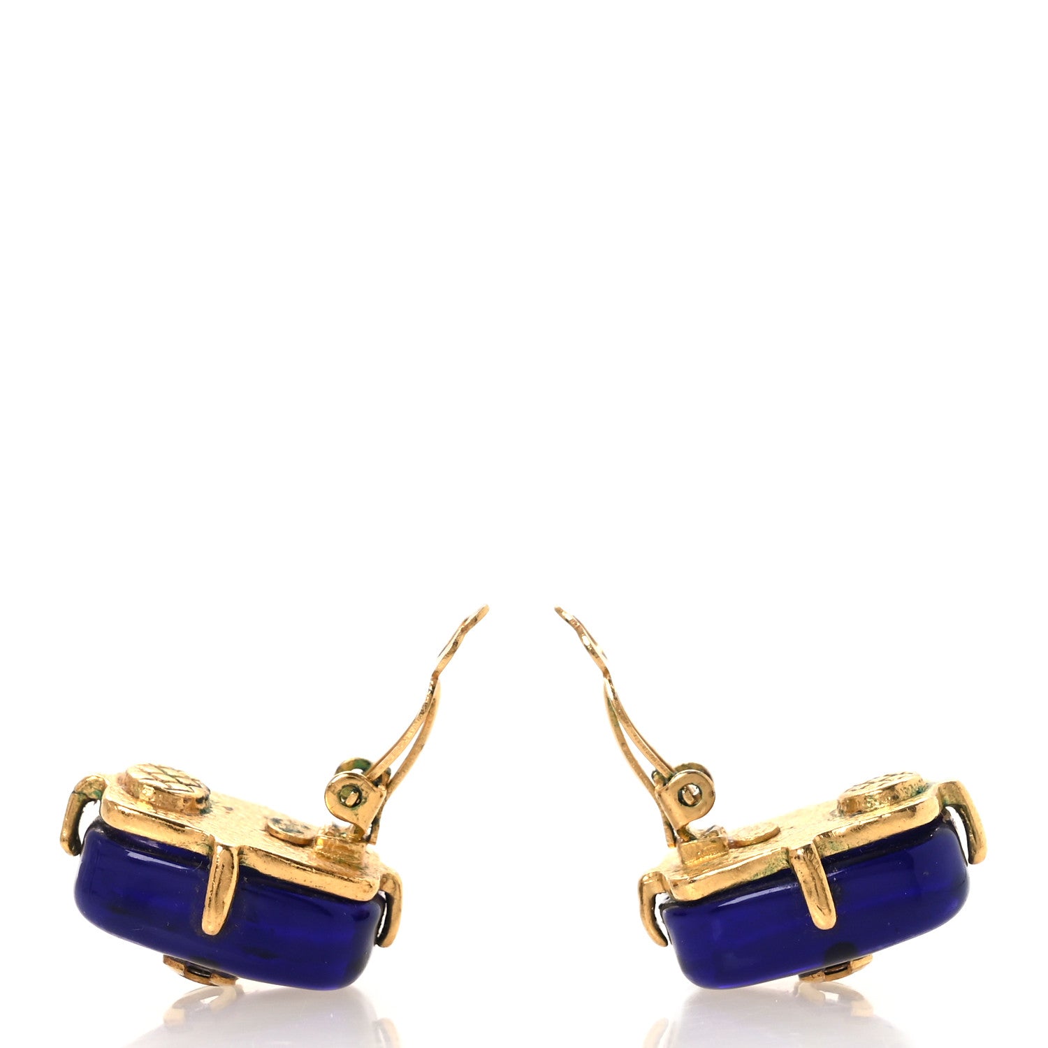 Chanel Resin CC Clip On Earrings Dark Blue 3 of 4