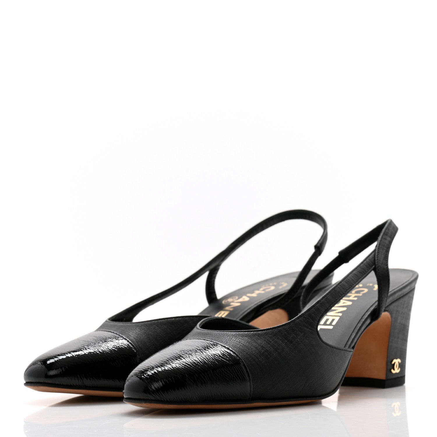 Chanel Textured Calfskin Glazed Goatskin Cap CC Slingback Pumps 36 Black 3 of 10