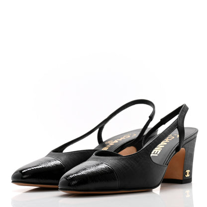 Chanel Textured Calfskin Glazed Goatskin Cap CC Slingback Pumps 36 Black 3 of 10
