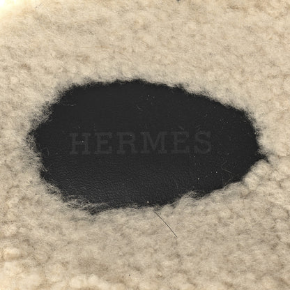Hermes Calfskin Woolskin Mens Chypre Sandals 41.5 Black Ecru 8 of 9