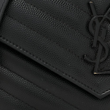 Saint Laurent Grain De Poudre Matelasse Chevron Monogram Monochrome Envelope Chain Wallet Black 8 of 13