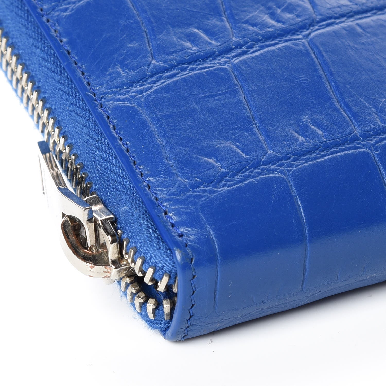 Saint Laurent Calfskin Crocodile Embossed Monogram Zip Around Wallet Royal Blue 5 of 9