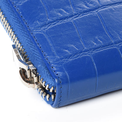 Saint Laurent Calfskin Crocodile Embossed Monogram Zip Around Wallet Royal Blue 5 of 9
