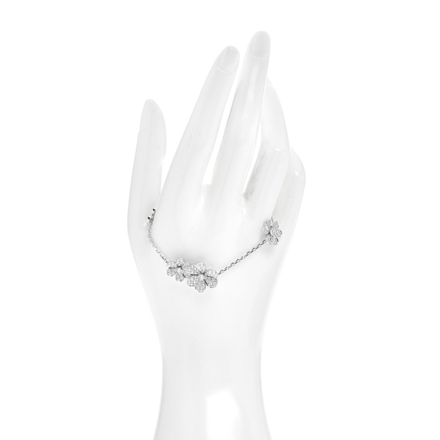 18K White Gold Diamond Frivole 5 Flowers Pave Bracelet