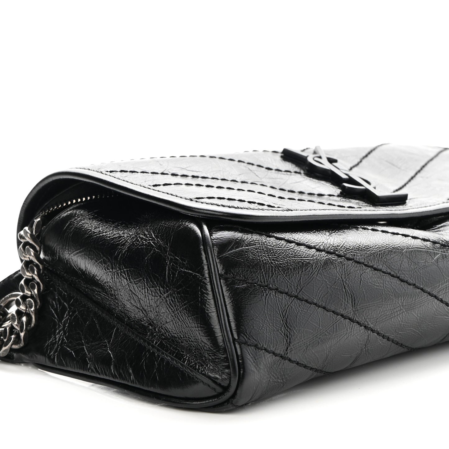 Crinkled Calfskin Matelasse Monogram Niki Body Bag Black
