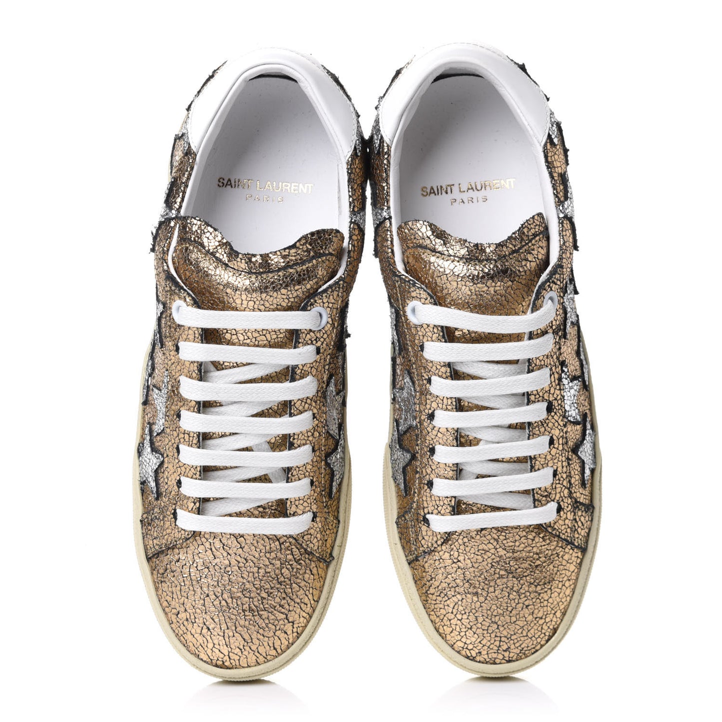 Metallic Calfskin Star Court Sneakers 36 Gold White