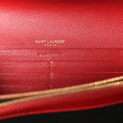 Saint Laurent Grain De Poudre Matelasse Chevron Monogram Flap Wallet Red 6 of 7