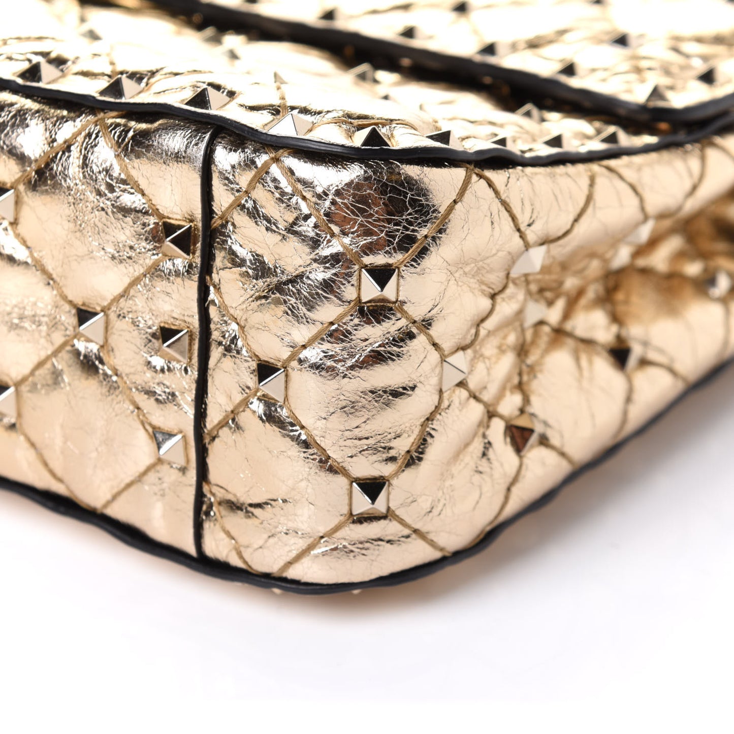 Metallic Wrinkled Lambskin Medium Rockstud Spike Shoulder Bag Mekong