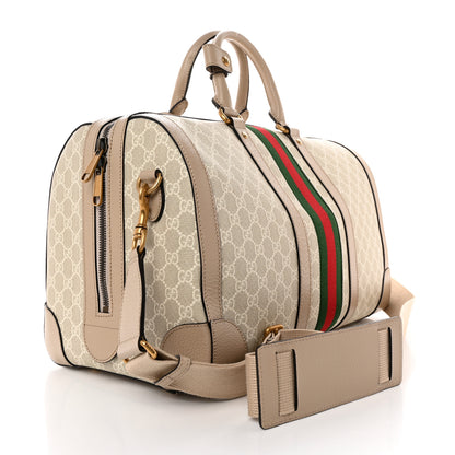 Gucci GG Supreme Monogram Textured Dollar Calfskin Web Medium Savoy Duffle Bag Beige Mystic White Oatmeal 2 of 10