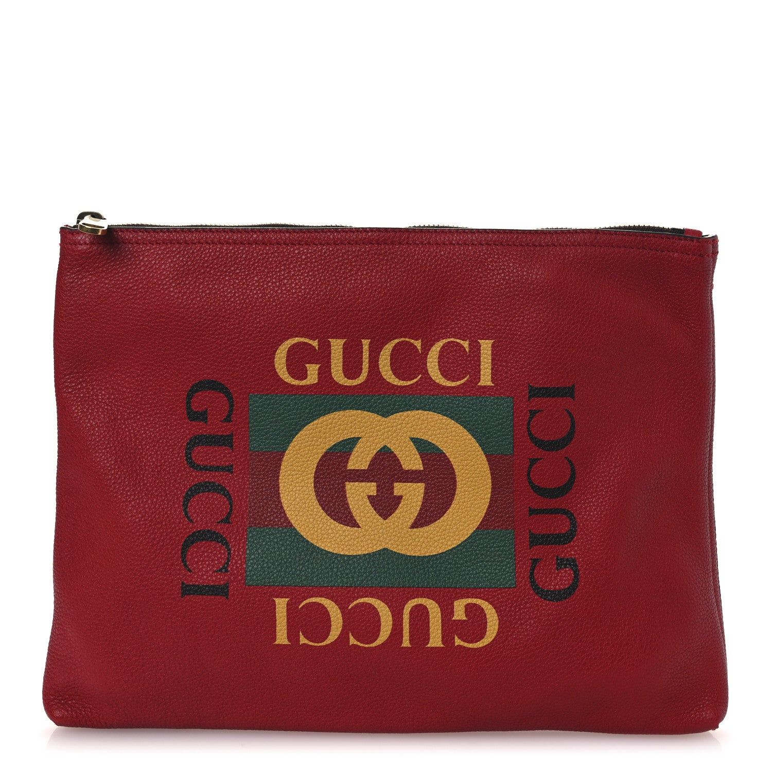 Gucci Pebbled Calfskin Medium Logo Portfolio Clutch Hibiscus Red 1 of 10
