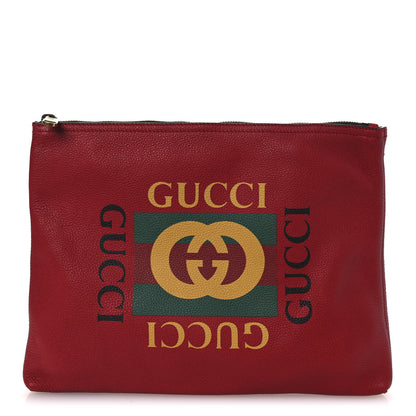Gucci Pebbled Calfskin Medium Logo Portfolio Clutch Hibiscus Red 1 of 10