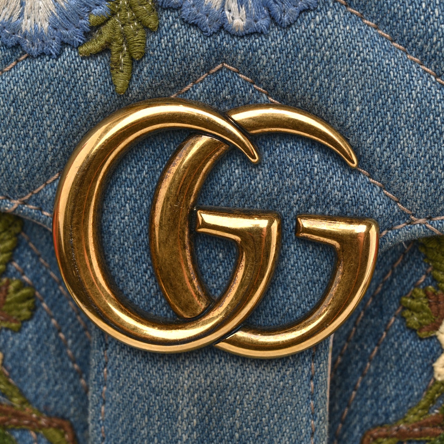 Denim Matelasse Floral Embroidered Mini GG Marmont Shoulder Bag Blue