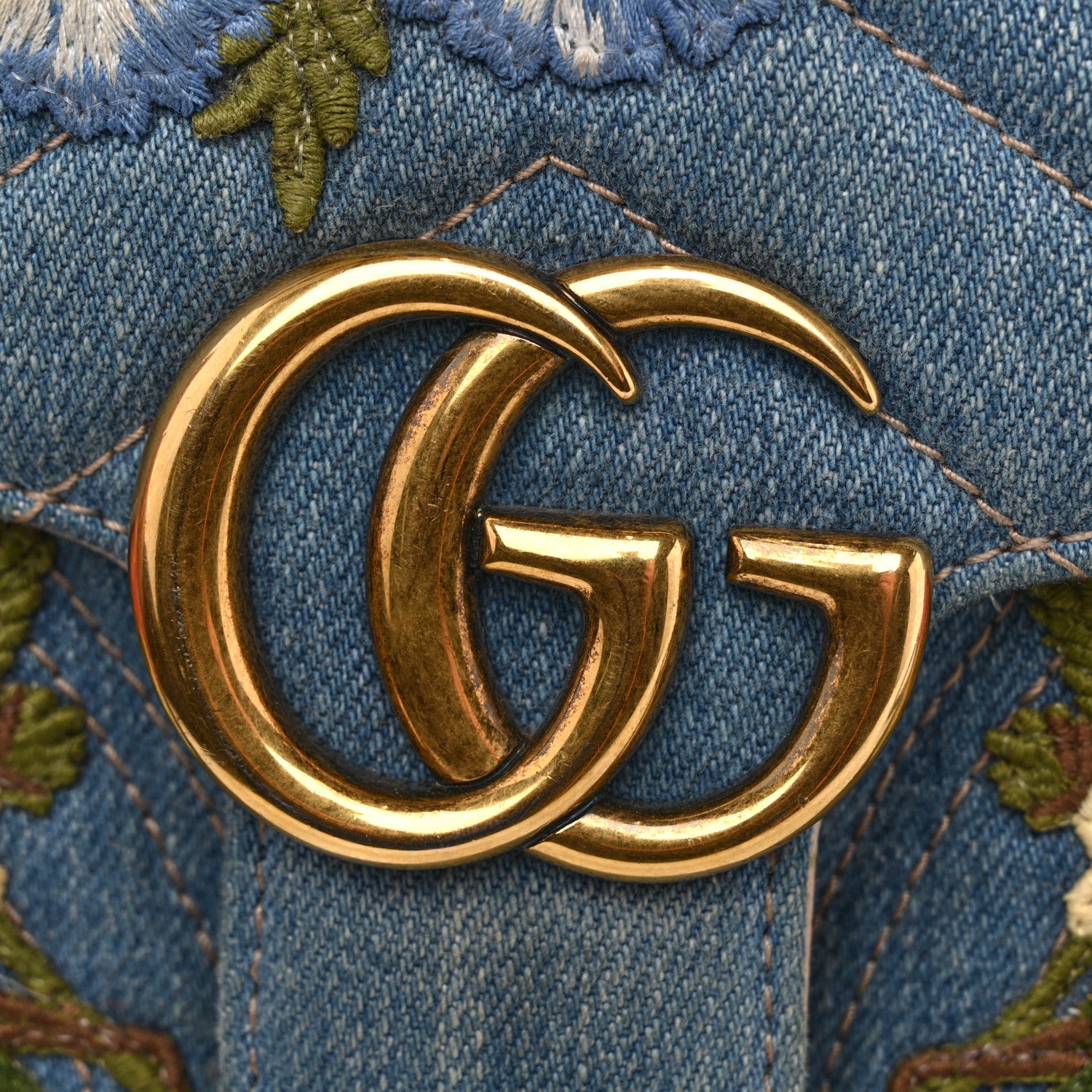 Gucci Denim Matelasse Floral Embroidered Mini GG Marmont Shoulder Bag Blue 12 of 15