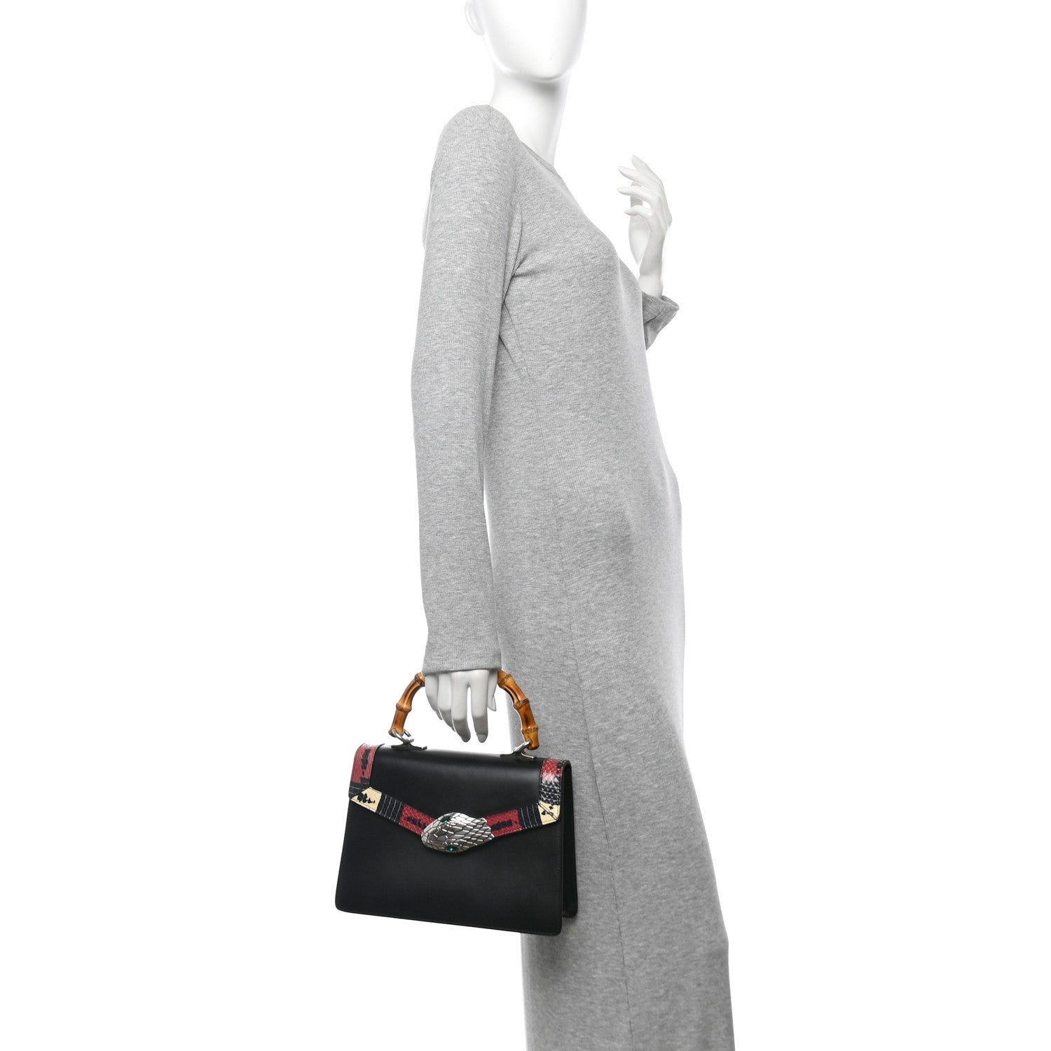 Gucci Calfskin Snakeskin Small Lilith Top Handle Bag Black 2 of 12