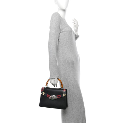Gucci Calfskin Snakeskin Small Lilith Top Handle Bag Black 2 of 12