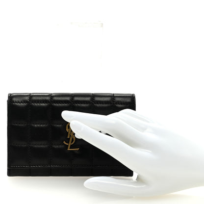 Saint Laurent Goatskin Carre Quilted Cassandre Small Envelope Wallet Black 2 of 6