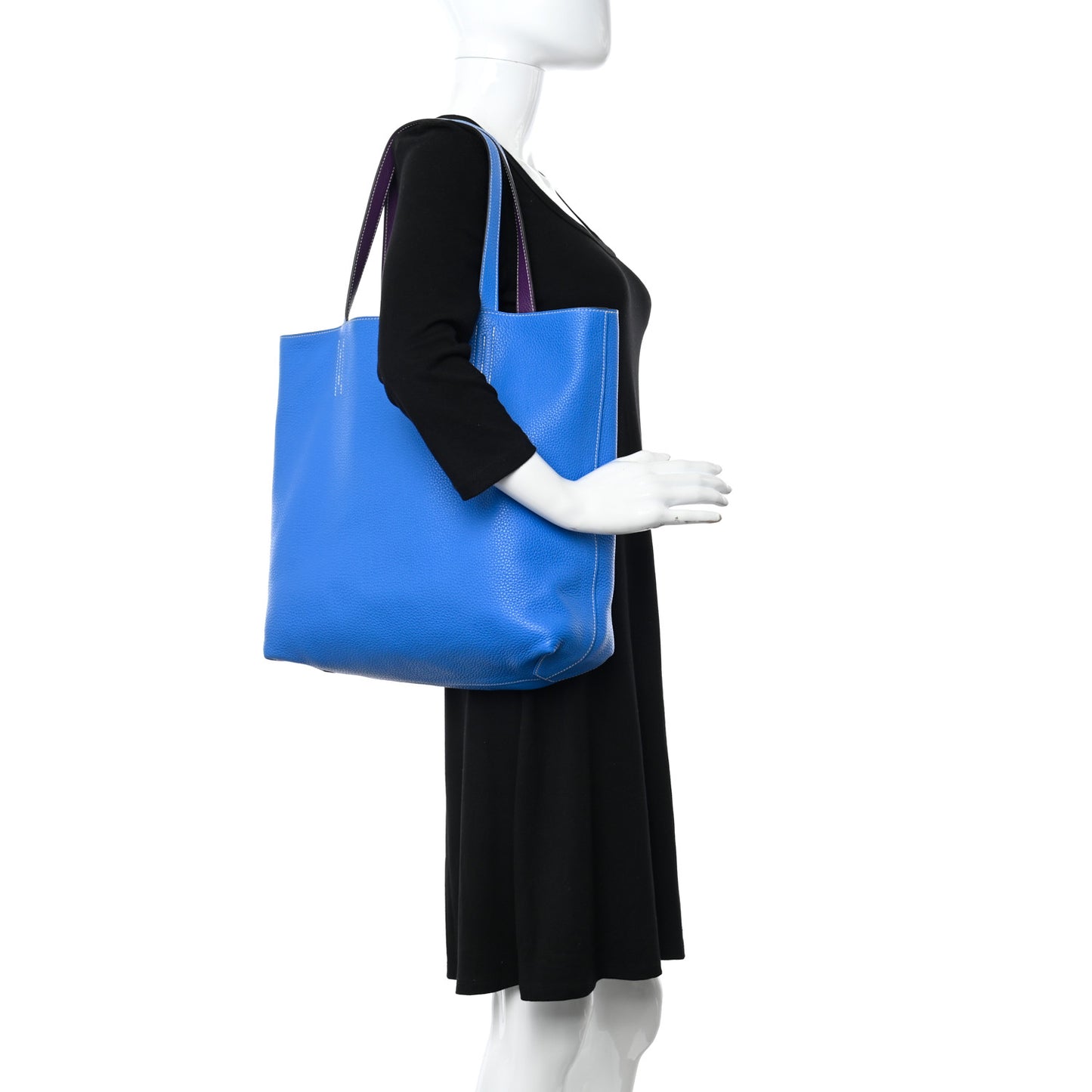 Taurillon Clemence Double Sens 45 Reversible Tote Bleu Zanzibar Ultraviolet