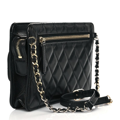 Chanel Lambskin Quilted Front Pocket Clutch With Chain Black 3 of 11