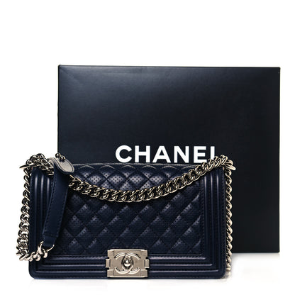 Chanel Lambskin Perforated Medium Boy Flap Navy 14 of 14