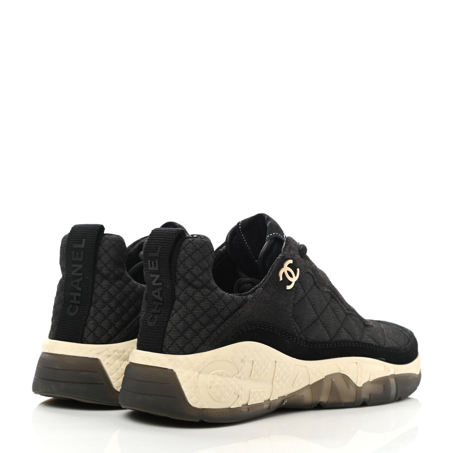 Chanel Mesh Suede Calfskin Quilted Sneakers 35 Black Dark Grey 4 of 9