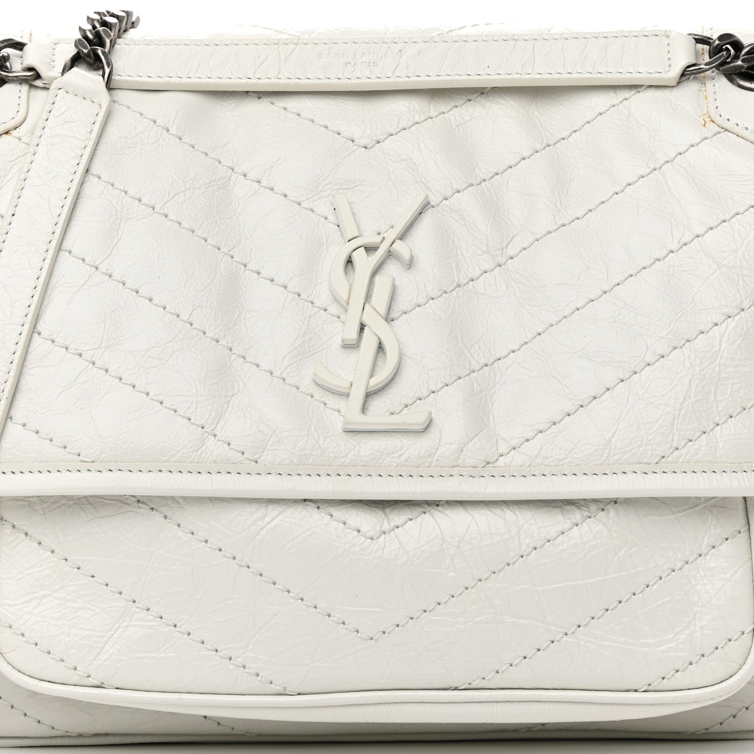 Saint Laurent Crinkled Calfskin Matelasse Monogram Medium Niki Chain Satchel Dirty White 8 of 16