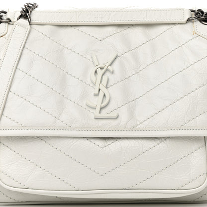 Saint Laurent Crinkled Calfskin Matelasse Monogram Medium Niki Chain Satchel Dirty White 8 of 16