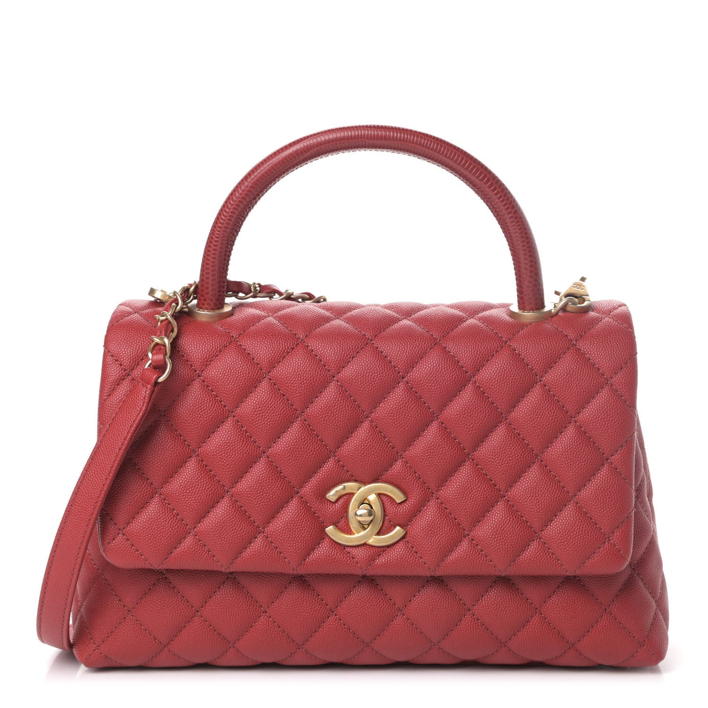 Caviar Quilted Small Coco Handle Flap Red