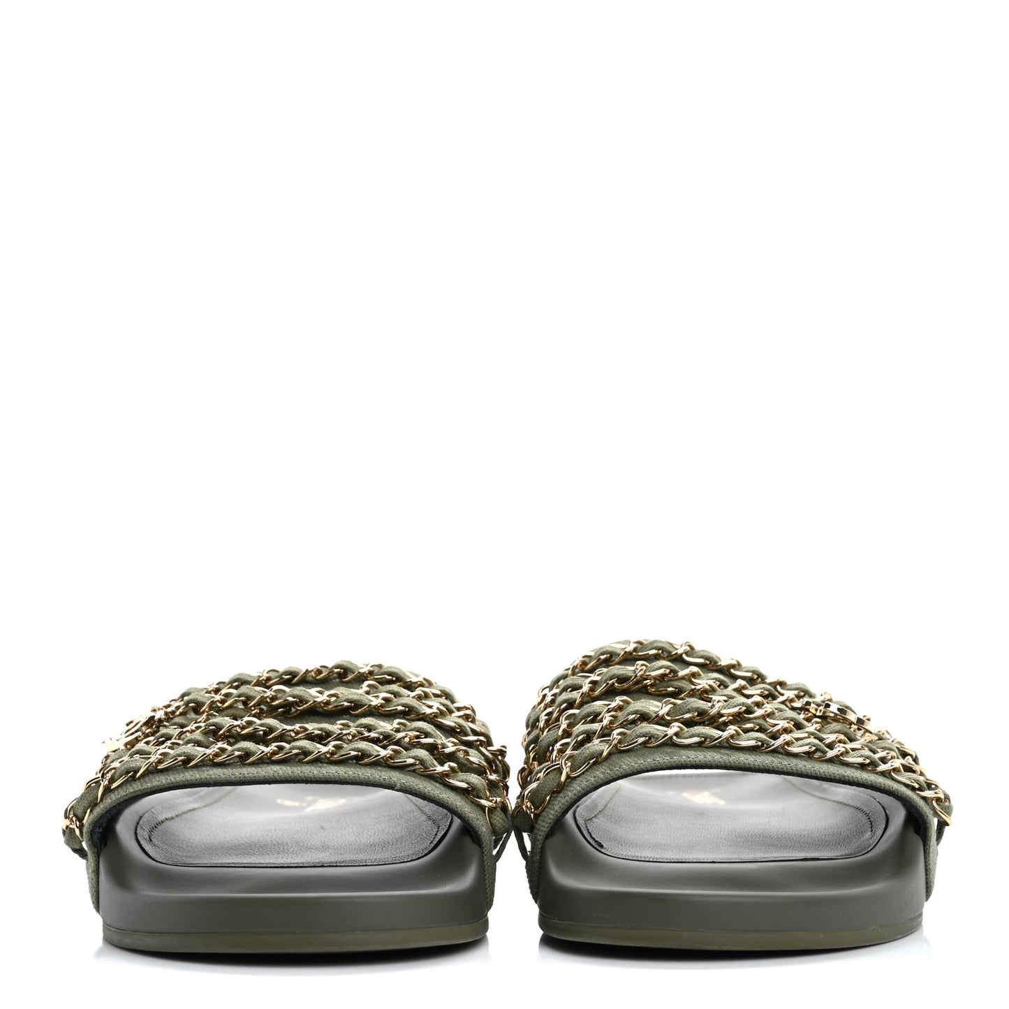 Canvas Chain Flat Sandals 40 Khaki