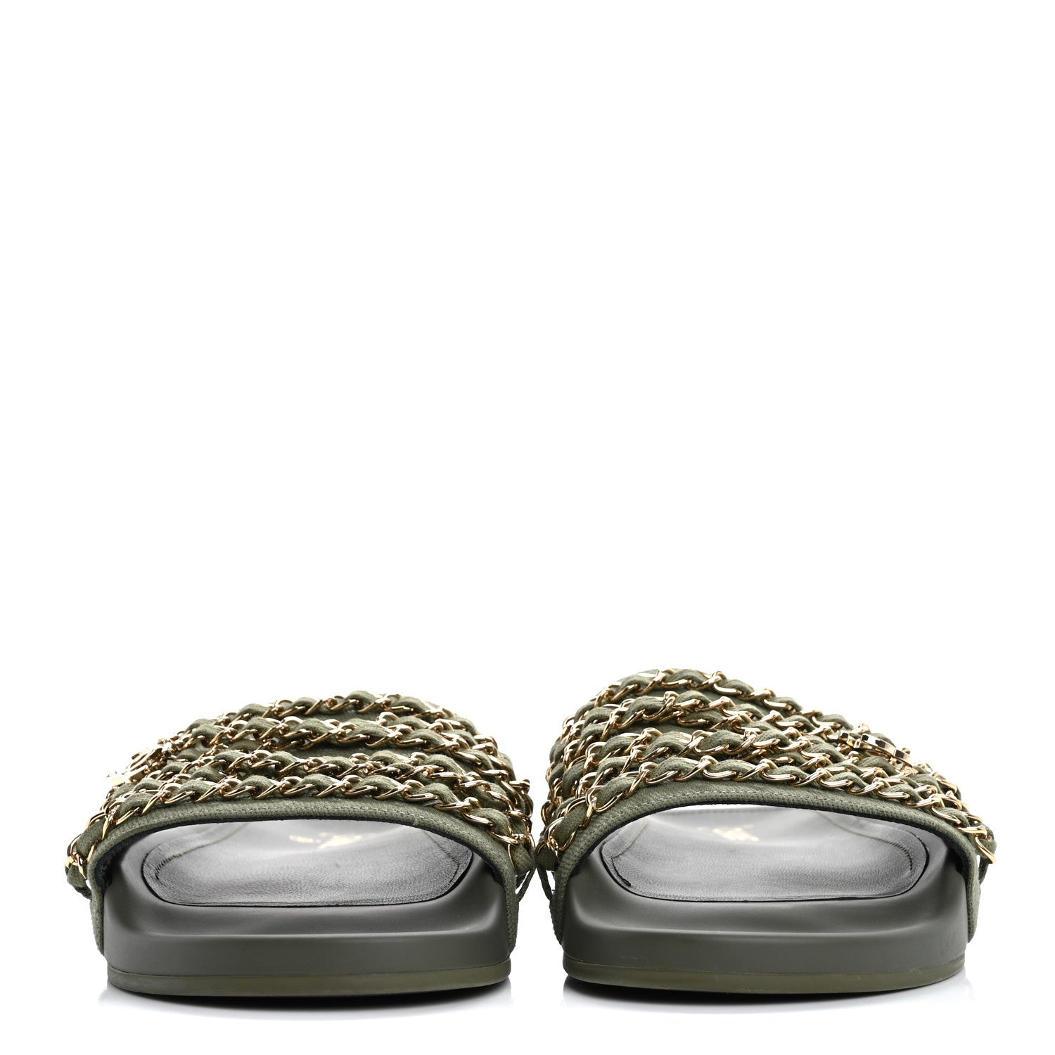 Chanel Canvas Chain Flat Sandals 40 Khaki 3 of 14