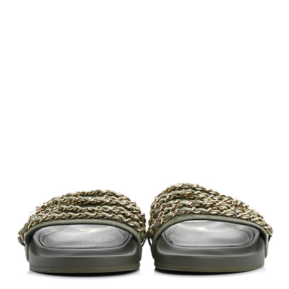 Chanel Canvas Chain Flat Sandals 40 Khaki 3 of 14