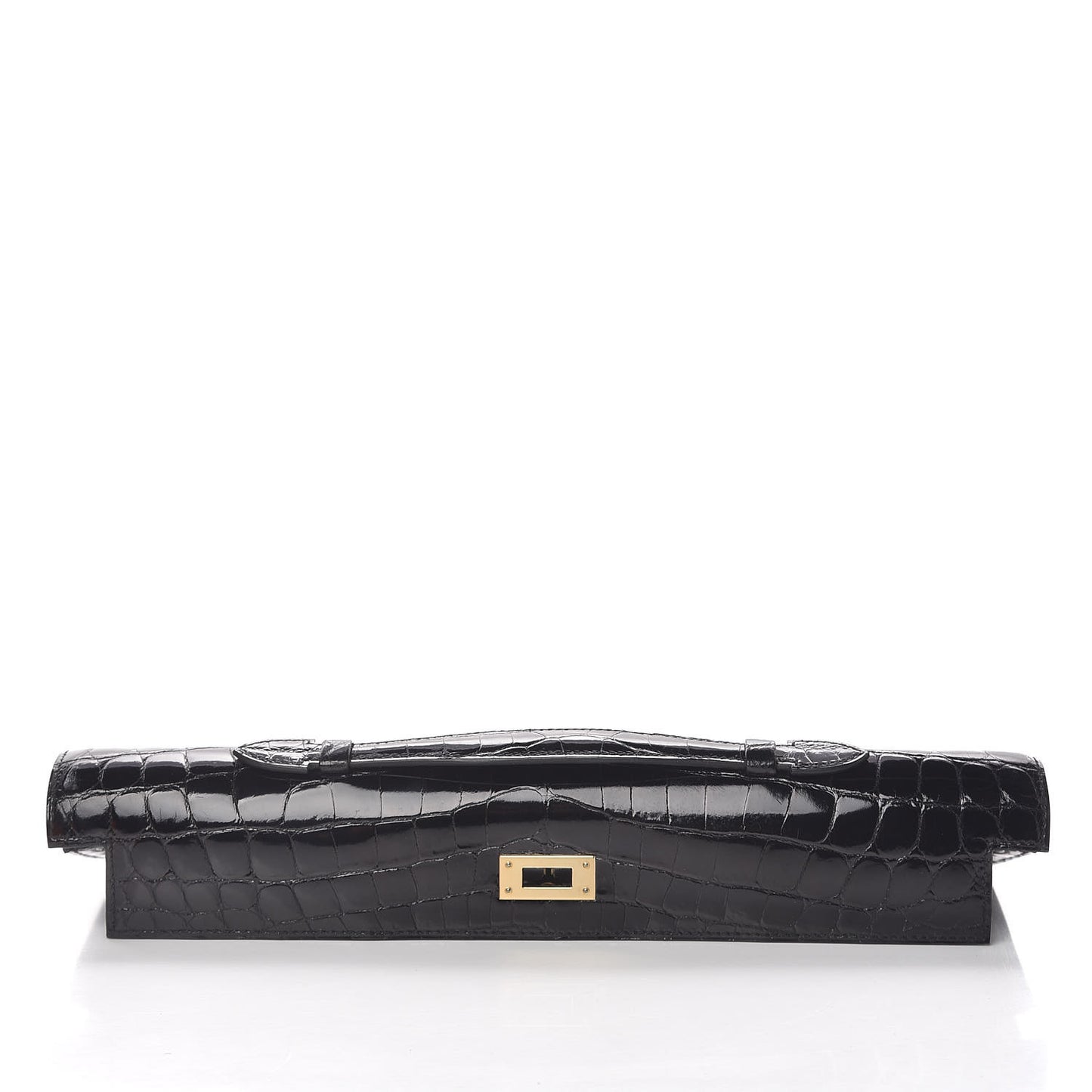 Shiny Niloticus Crocodile Kelly Cut Pochette Black