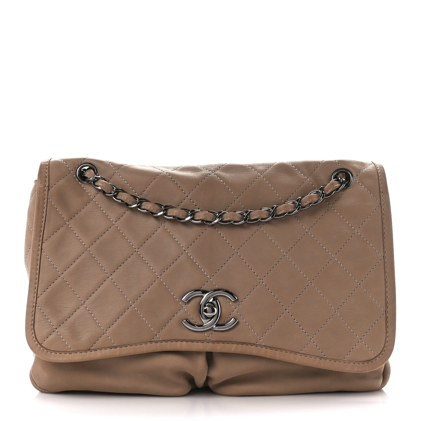 Grained Calfskin Large Natural Beauty Flap Beige