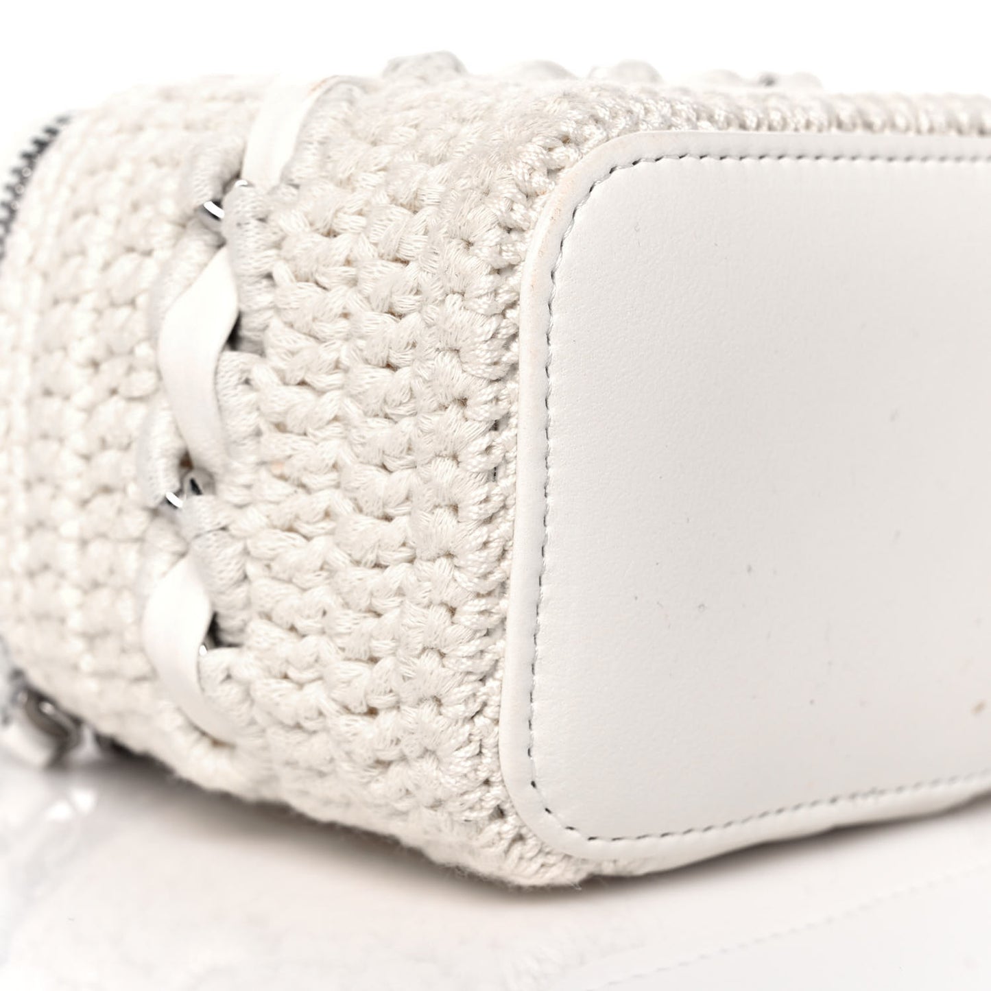 Lambskin Crochet Small Vanity Case With Chain White