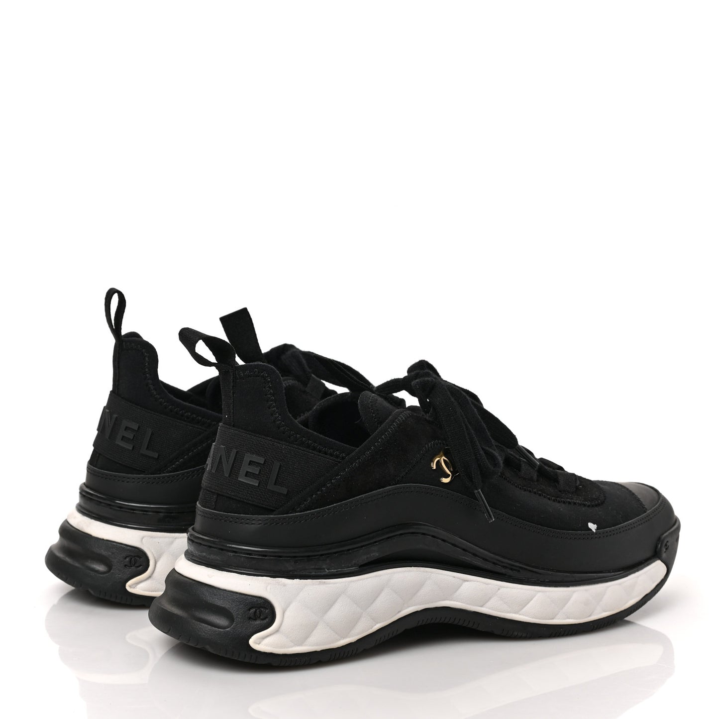 Velvet Calfskin Mixed Fibers CC Sneakers 38.5 Black