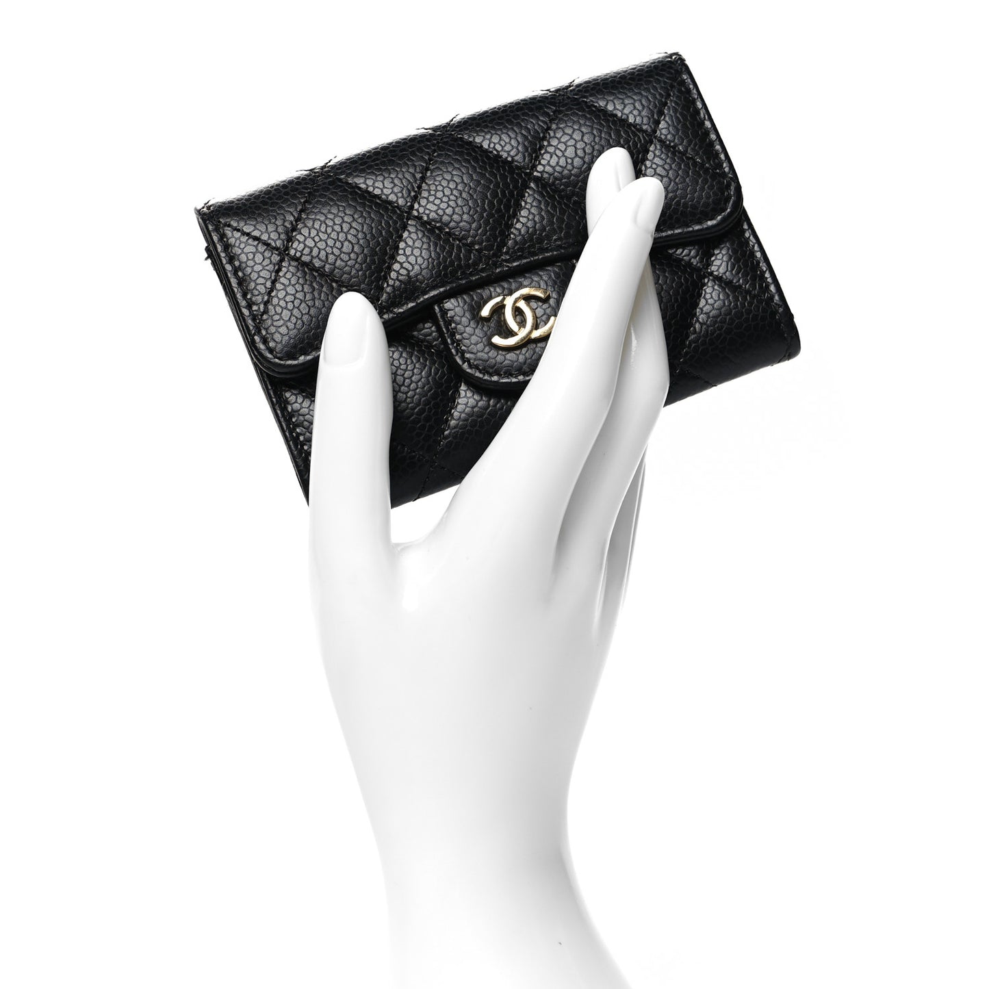 Caviar Quilted Flap Card Holder Wallet Black